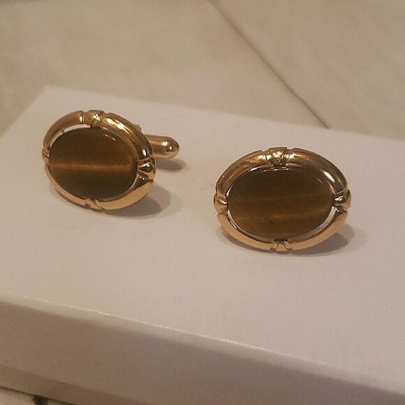 Vintage tiger's eye gemstone cufflinks - Picture 2 of 4